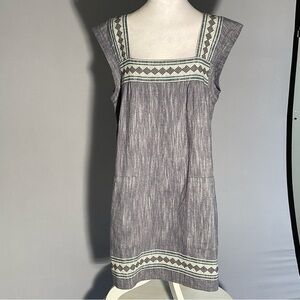 Faherty Hailee Sz L Organic Cotton Chambray Beach/VacationDress Embroidered Yoke